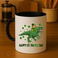 Happy St PaTREX Day Leprechaun Riding T-Rex Dinosaur Coffee Mug thumb 4