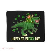 Happy St PaTREX Day Leprechaun Riding T-Rex Dinosaur Mousepad thumb 0
