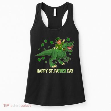 Happy St PaTREX Day Leprechaun Riding T-Rex Dinosaur Women's Tank Top