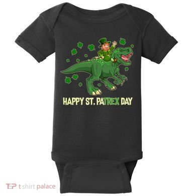 Happy St PaTREX Day Leprechaun Riding T-Rex Dinosaur Baby Bodysuit
