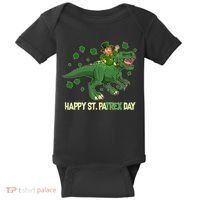 Happy St PaTREX Day Leprechaun Riding T-Rex Dinosaur Baby Bodysuit thumb 0