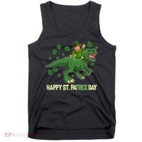 Happy St PaTREX Day Leprechaun Riding T-Rex Dinosaur Tank Top thumb 0