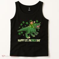 Happy St PaTREX Day Leprechaun Riding T-Rex Dinosaur Tank Top thumb 2