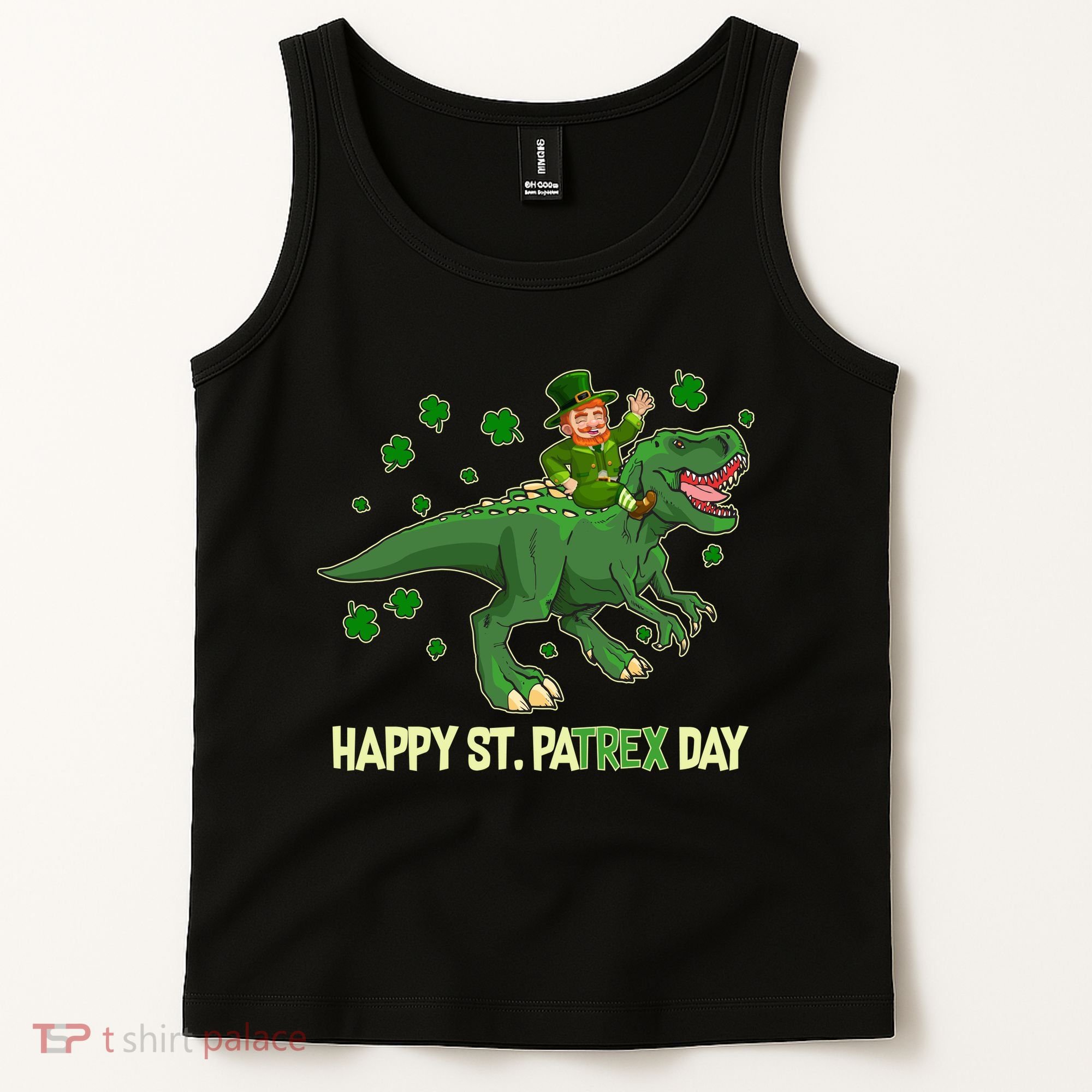 Happy St PaTREX Day Leprechaun Riding T-Rex Dinosaur Tank Top