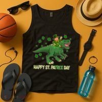 Happy St PaTREX Day Leprechaun Riding T-Rex Dinosaur Tank Top thumb 4