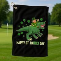 Happy St PaTREX Day Leprechaun Riding T-Rex Dinosaur Golf Towel thumb 1