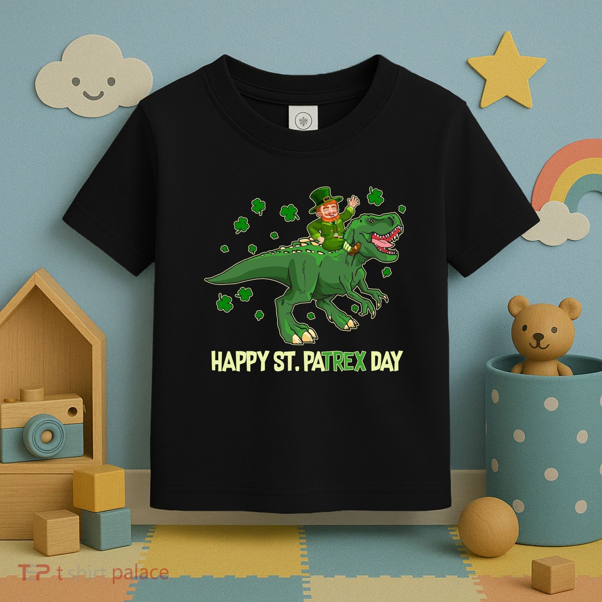 Happy St PaTREX Day Leprechaun Riding T-Rex Dinosaur Toddler T-Shirt