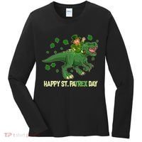 Happy St PaTREX Day Leprechaun Riding T-Rex Dinosaur Women's Long Sleeve Shirt thumb 0