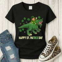 Happy St PaTREX Day Leprechaun Riding T-Rex Dinosaur Women's T-Shirt thumb 3