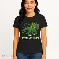 Happy St PaTREX Day Leprechaun Riding T-Rex Dinosaur Women's T-Shirt thumb 4