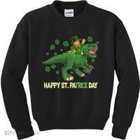 Happy St PaTREX Day Leprechaun Riding T-Rex Dinosaur Kids Sweatshirt thumb 0