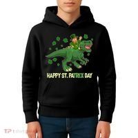 Happy St PaTREX Day Leprechaun Riding T-Rex Dinosaur Kids Hoodie thumb 4