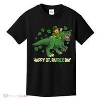 Happy St PaTREX Day Leprechaun Riding T-Rex Dinosaur Kids T-Shirt thumb 0