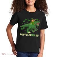 Happy St PaTREX Day Leprechaun Riding T-Rex Dinosaur Kids T-Shirt thumb 2