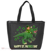 Happy St PaTREX Day Leprechaun Riding T-Rex Dinosaur Tote Bag thumb 0