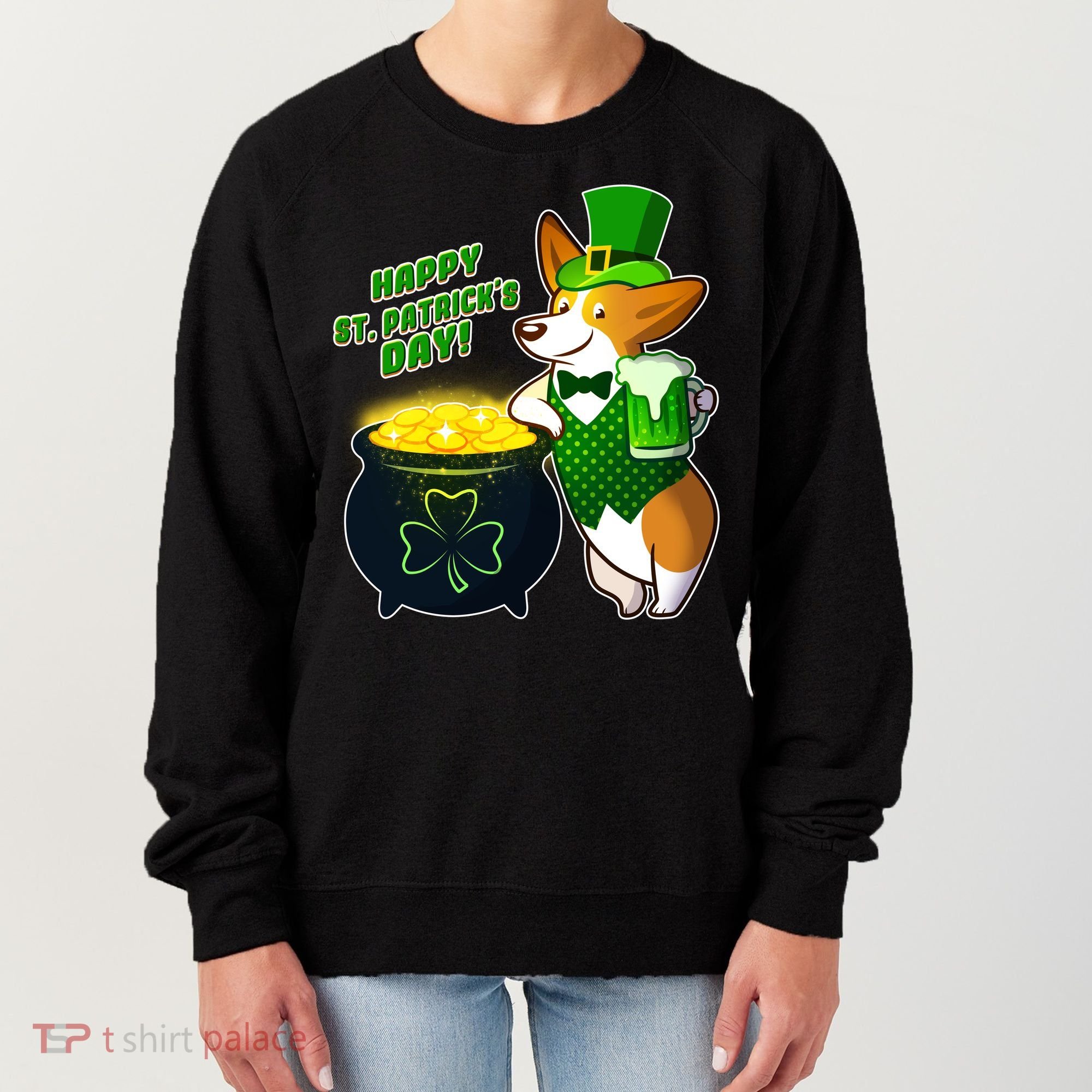 Happy St Patrick's Day Corgi Women's Sweatshirt