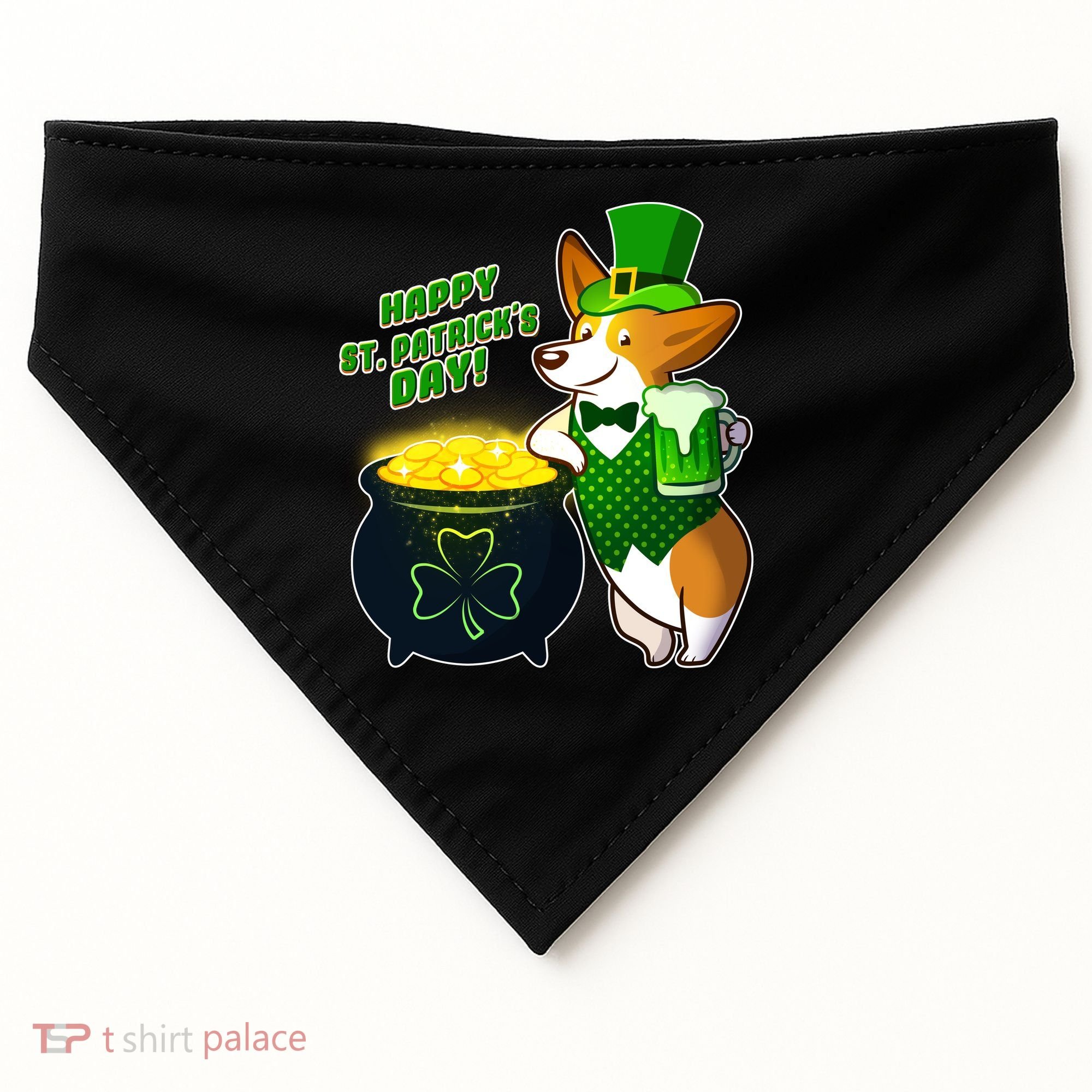 Happy St Patrick's Day Corgi USA-Made Doggie Bandana