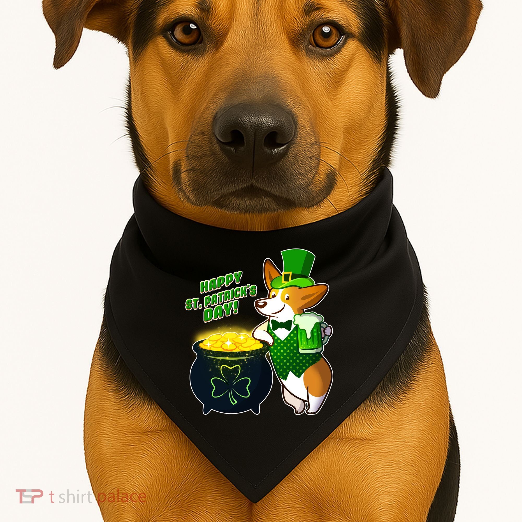Happy St Patrick's Day Corgi USA-Made Doggie Bandana