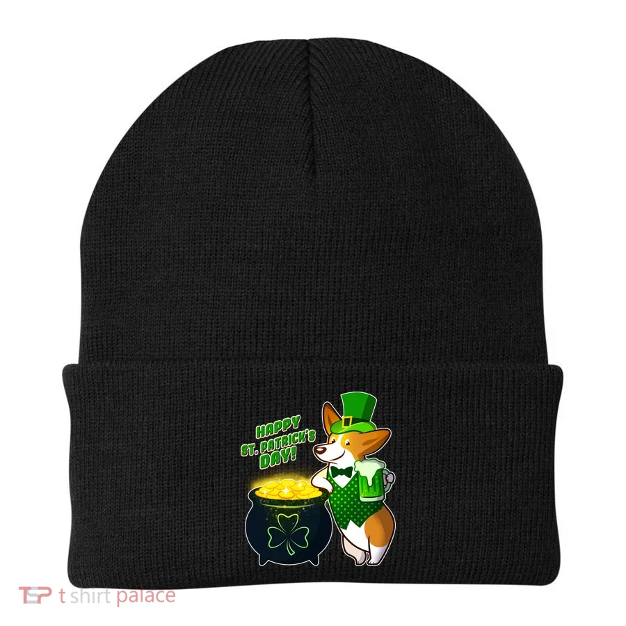 Happy St Patrick's Day Corgi Beanie