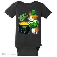 Happy St Patrick's Day Corgi Baby Bodysuit thumb 0