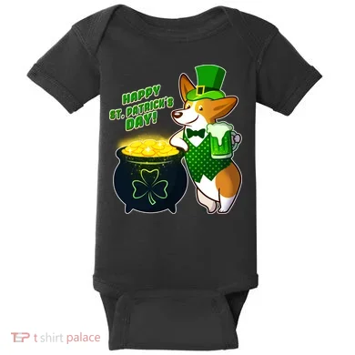 Happy St Patrick's Day Corgi Baby Bodysuit