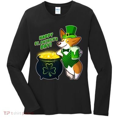 Happy St Patrick's Day Corgi Women's Long Sleeve Shirt