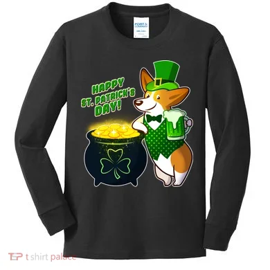 Happy St Patrick's Day Corgi Kids Long Sleeve Shirt
