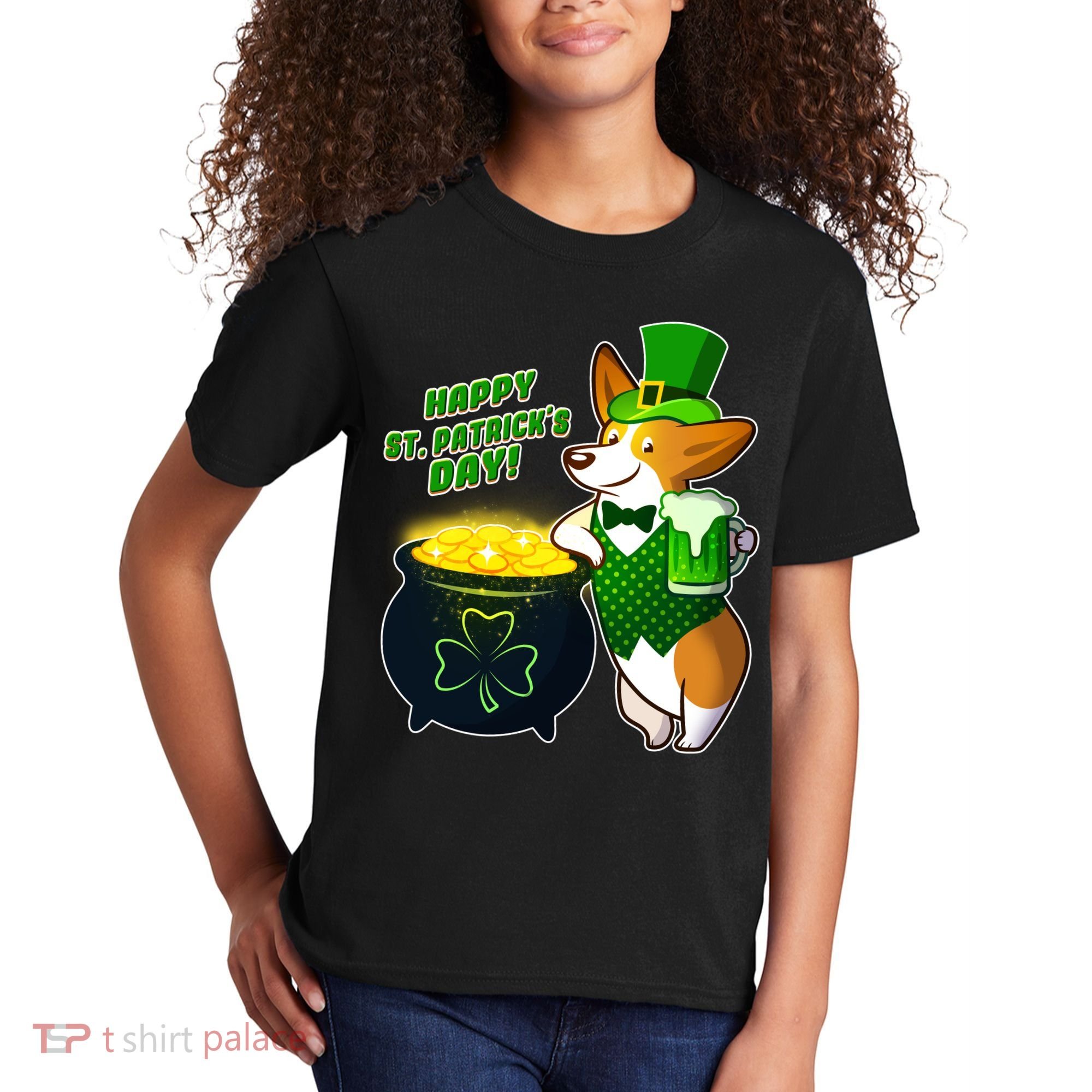 Happy St Patrick's Day Corgi Kids T-Shirt