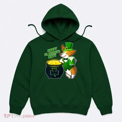 Happy St Patrick's Day Corgi Hoodie