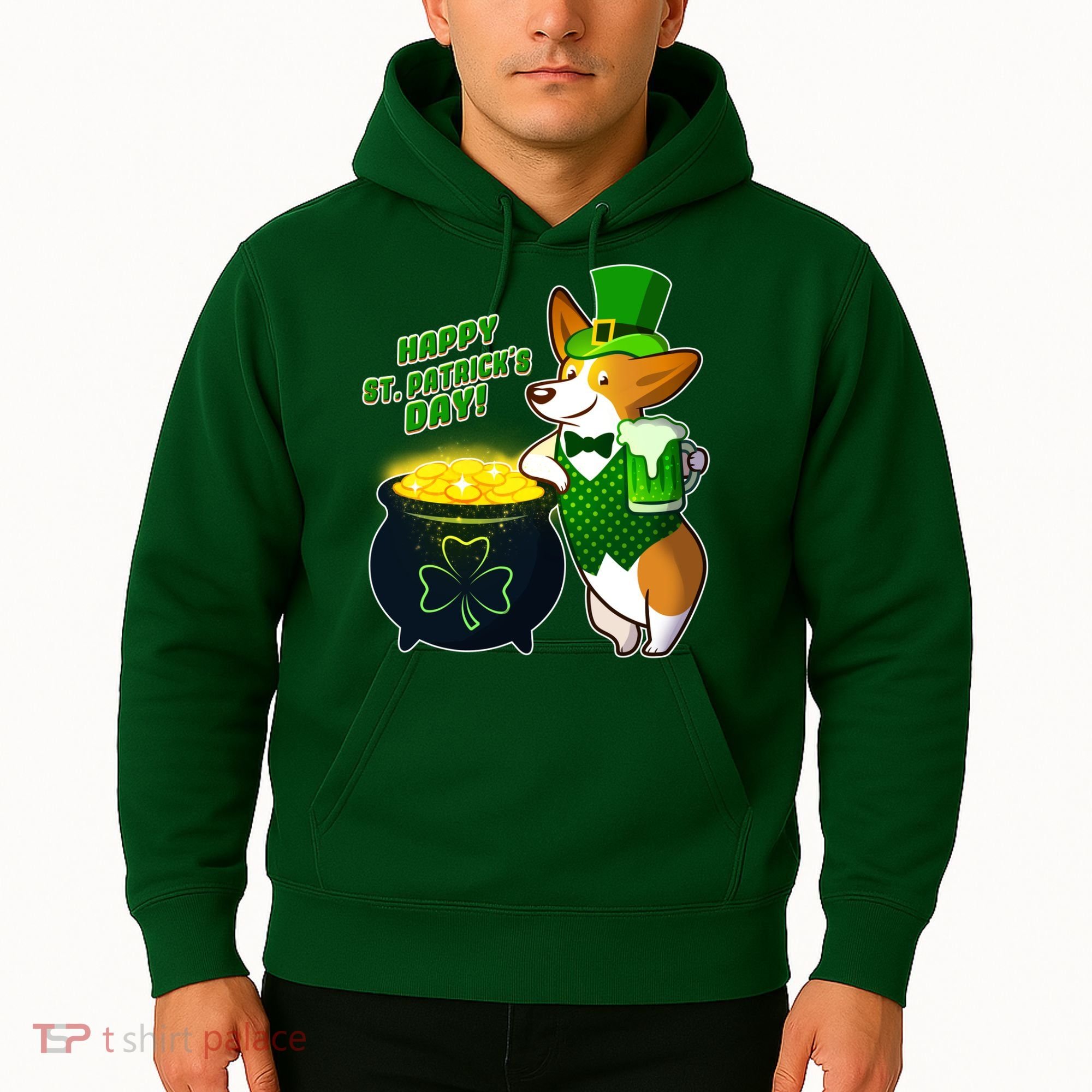Happy St Patrick's Day Corgi Hoodie