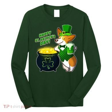 Happy St Patrick's Day Corgi Long Sleeve Shirt