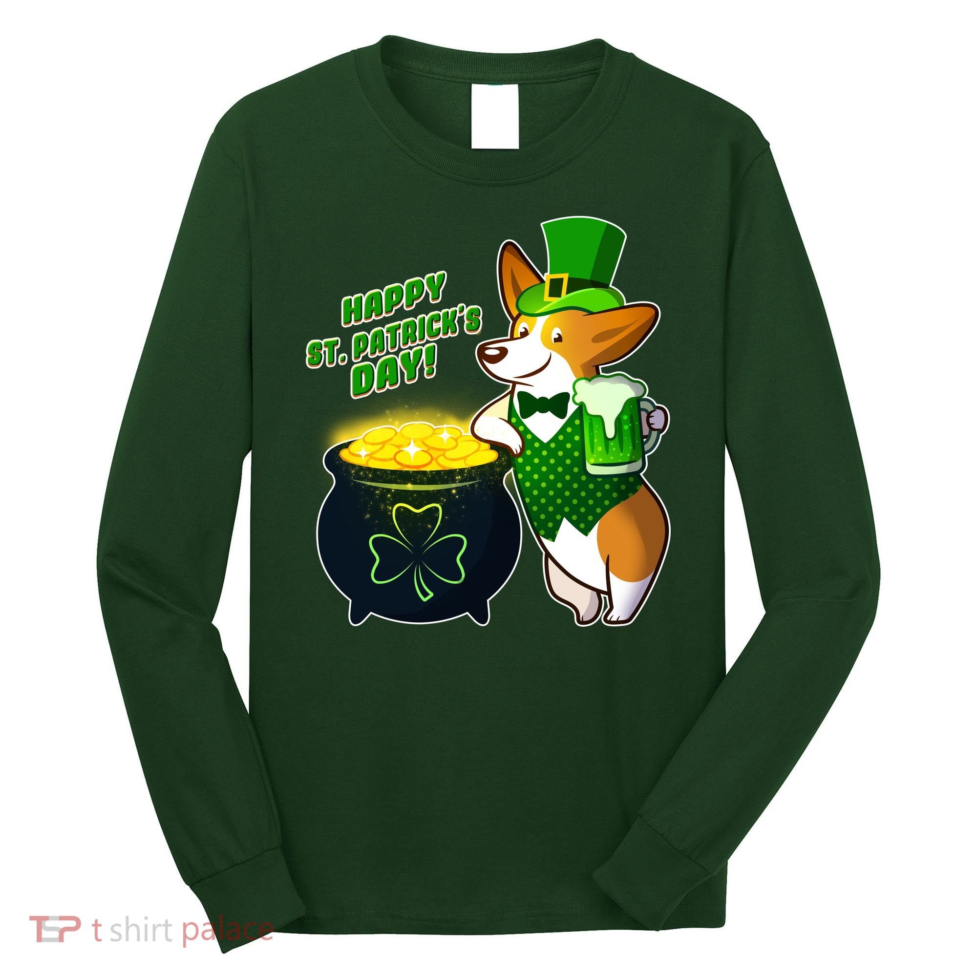 Happy St Patrick's Day Corgi Long Sleeve Shirt
