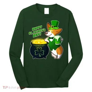 Happy St Patrick's Day Corgi Long Sleeve Shirt