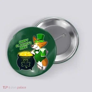 Happy St Patrick's Day Corgi Button