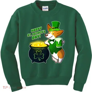 Happy St Patrick's Day Corgi Kids Sweatshirt