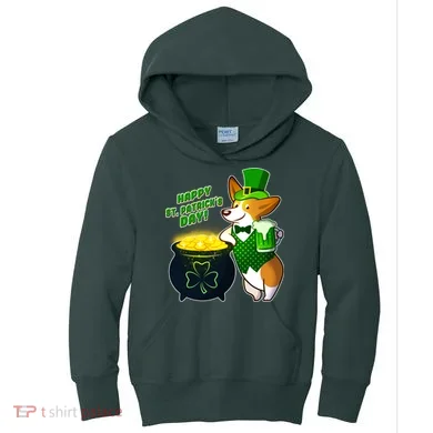 Happy St Patrick's Day Corgi Kids Hoodie