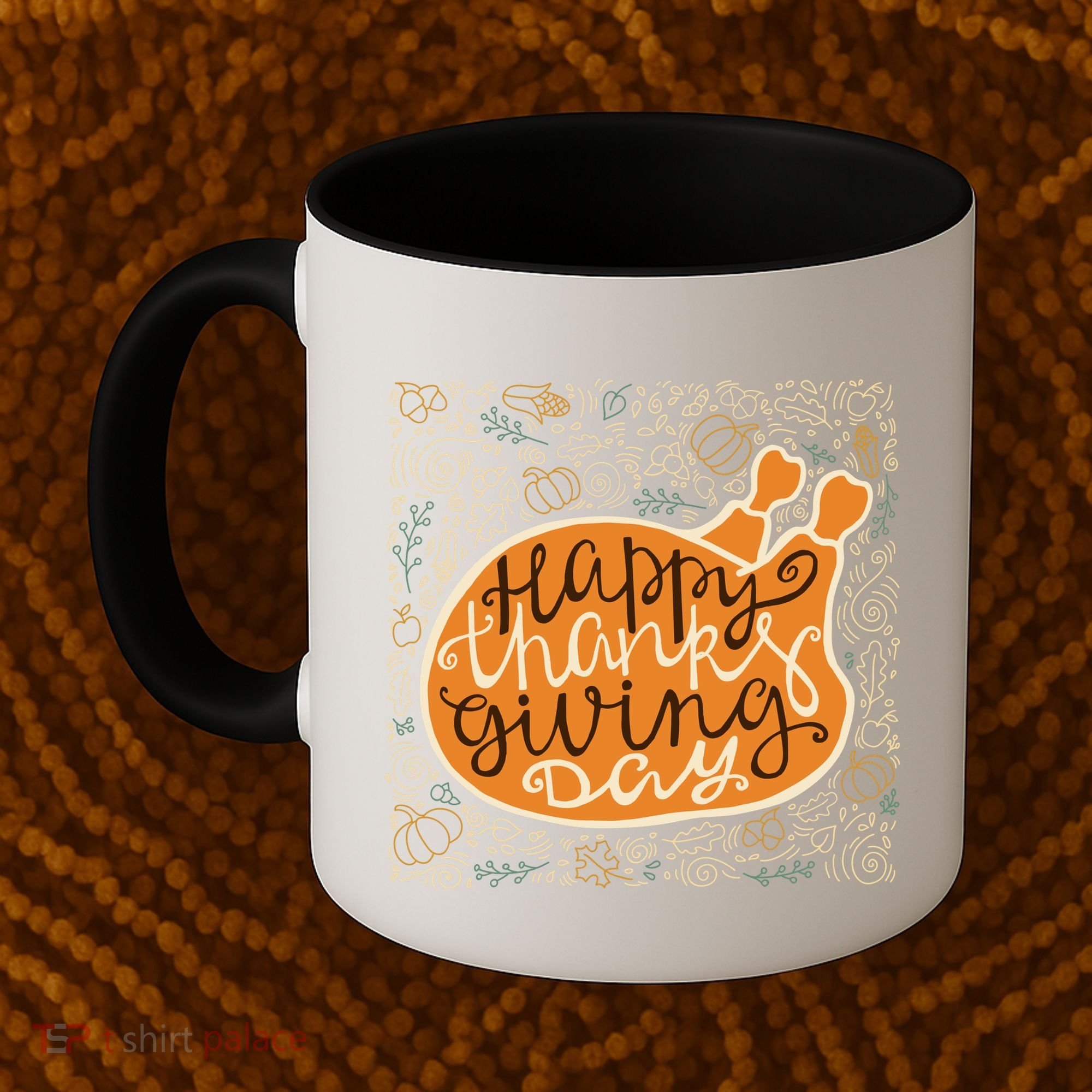 Happy Thanksgiving Day Turkey Pumpkin Logo Coffee Mug