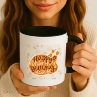 Happy Thanksgiving Day Turkey Pumpkin Logo Coffee Mug thumb 3