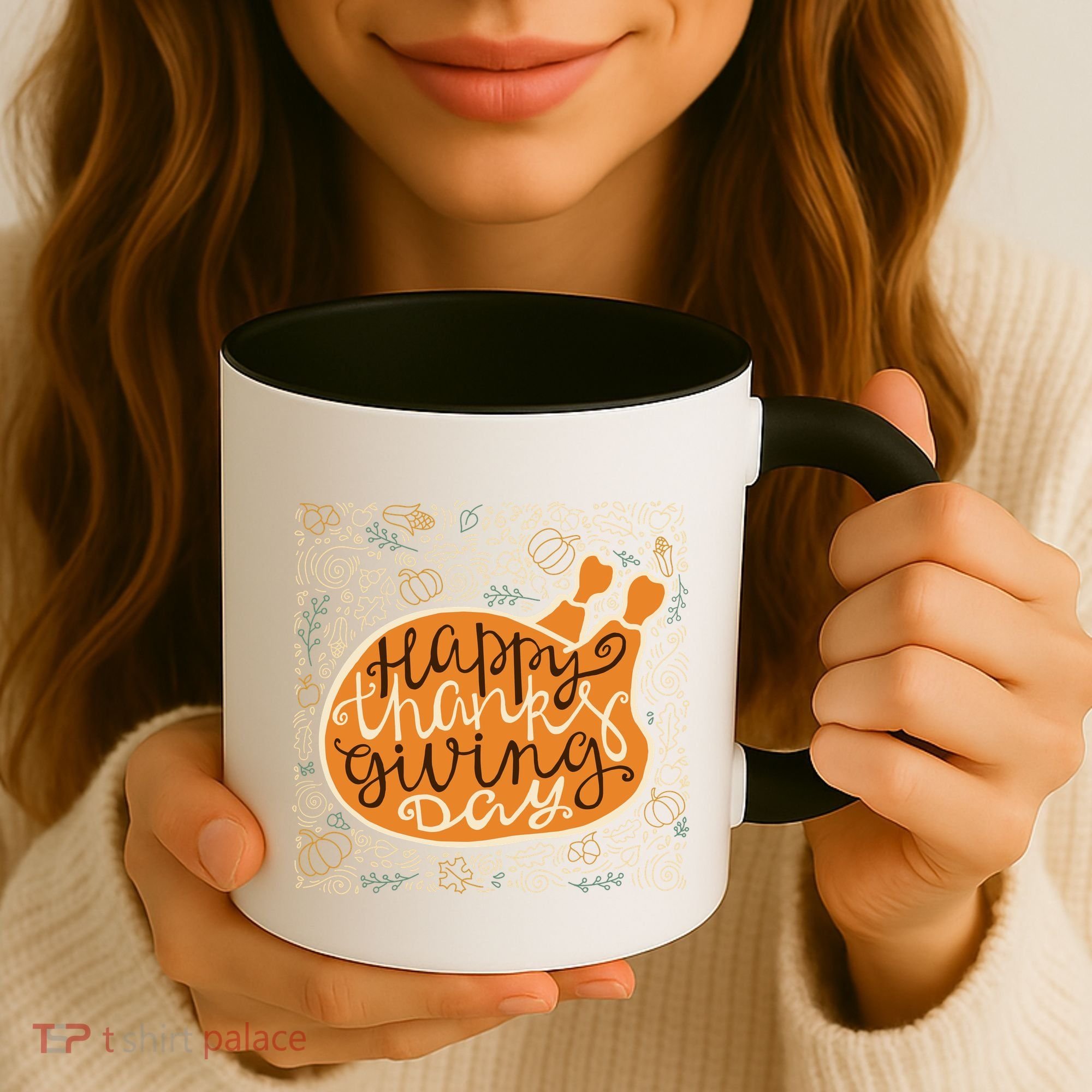 Happy Thanksgiving Day Turkey Pumpkin Logo Coffee Mug