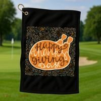 Happy Thanksgiving Day Turkey Pumpkin Logo Golf Towel thumb 1