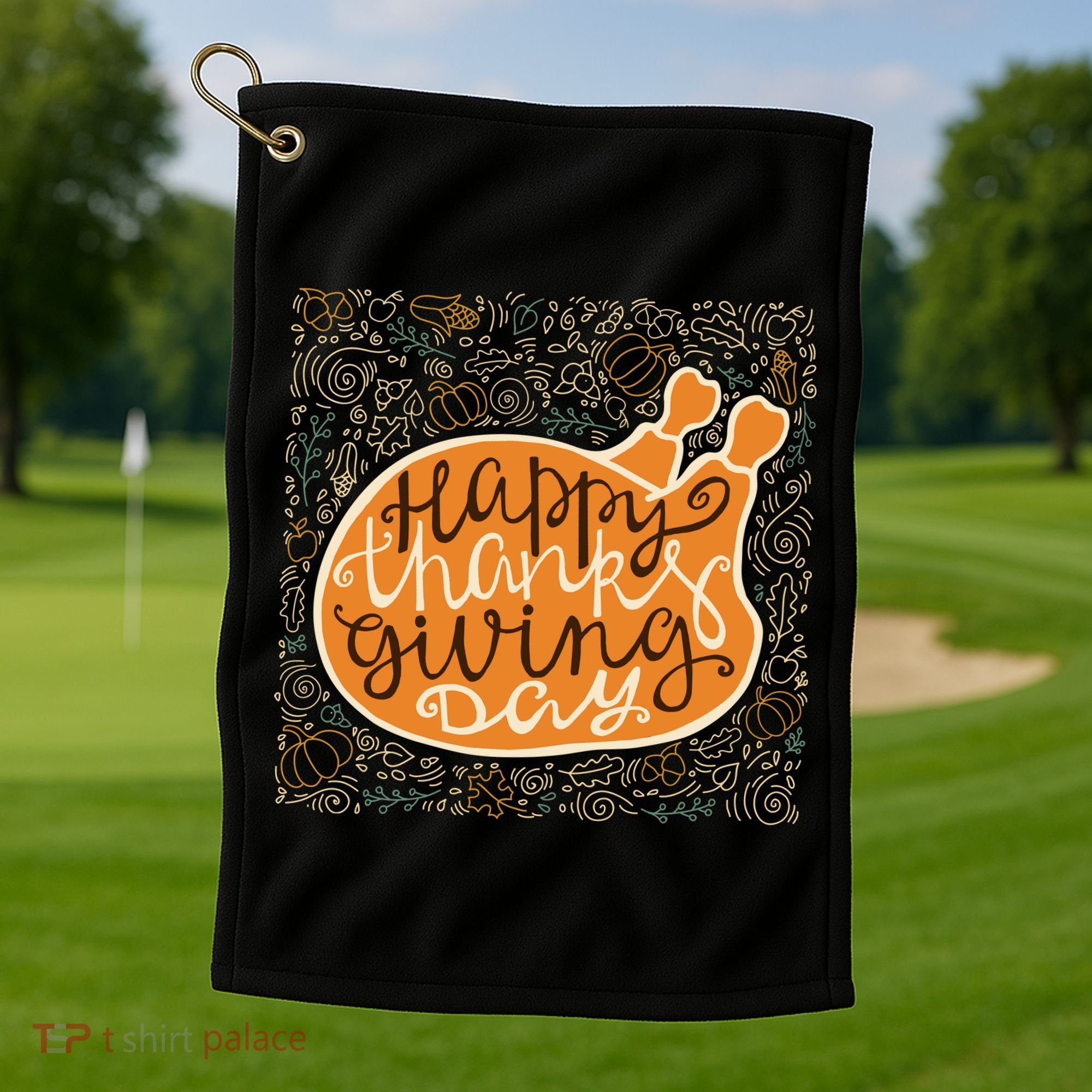 Happy Thanksgiving Day Turkey Pumpkin Logo Golf Towel