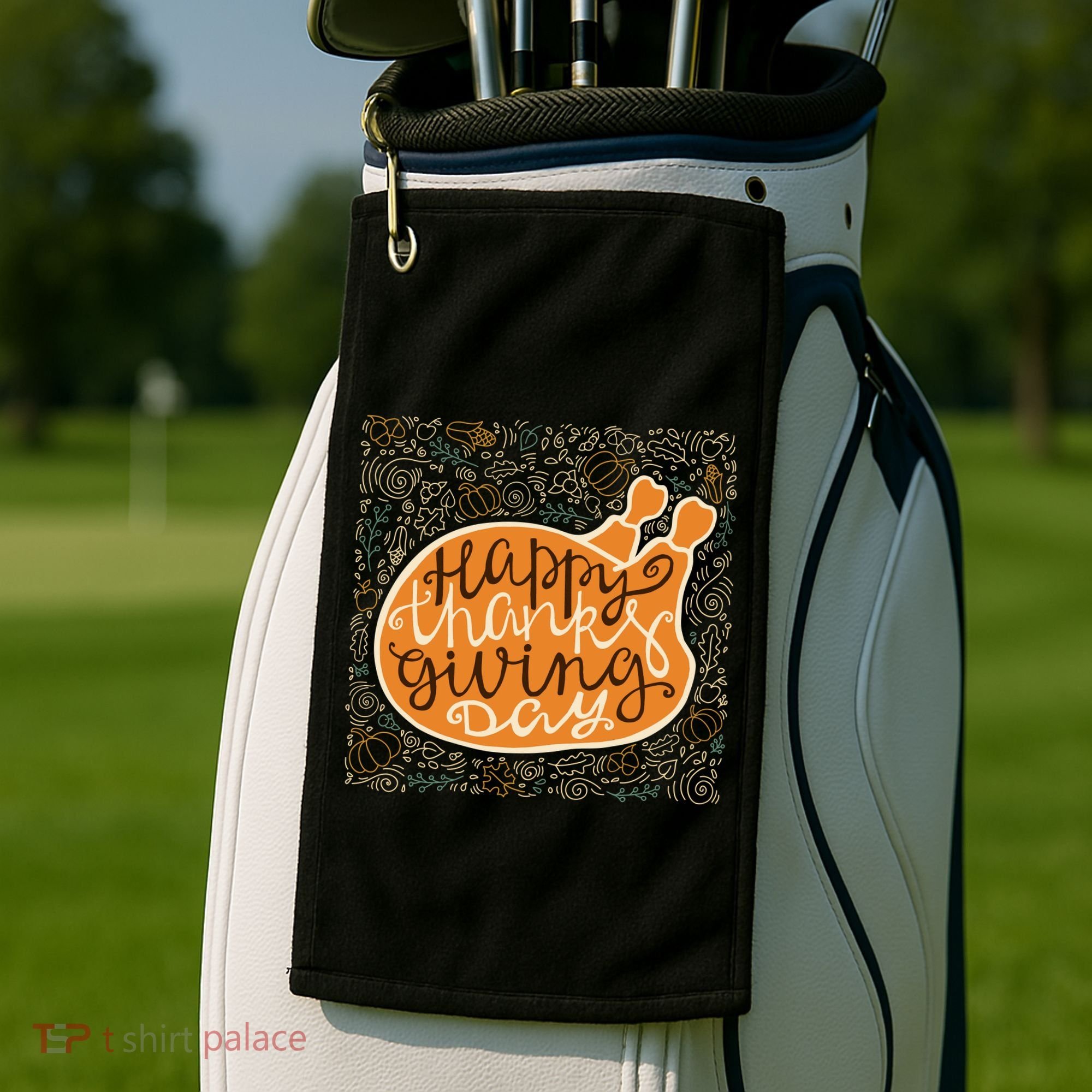 Happy Thanksgiving Day Turkey Pumpkin Logo Golf Towel