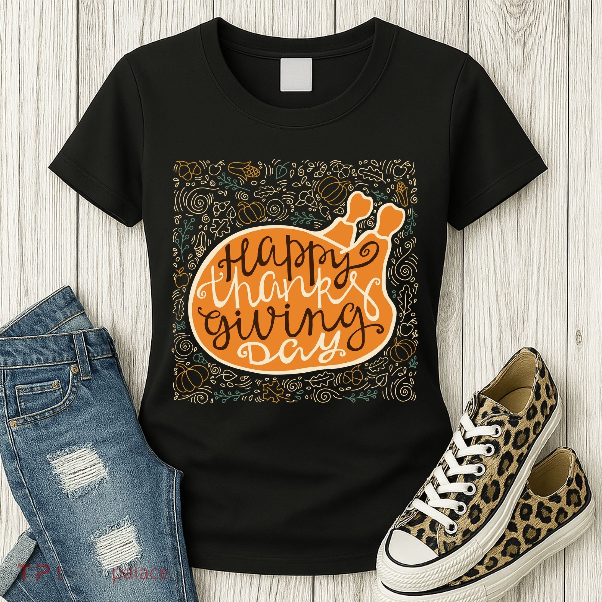 Happy Thanksgiving Day Turkey Pumpkin Logo Women's T-Shirt