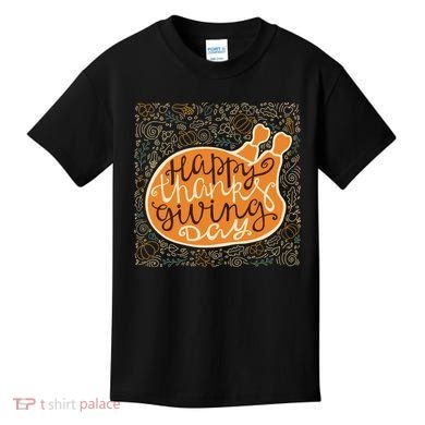 Happy Thanksgiving Day Turkey Pumpkin Logo Kids T-Shirt