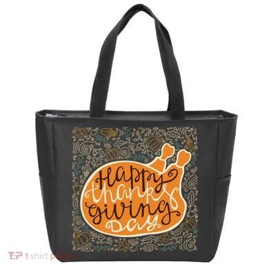 Happy Thanksgiving Day Turkey Pumpkin Logo Tote Bag