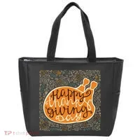 Happy Thanksgiving Day Turkey Pumpkin Logo Tote Bag thumb 0