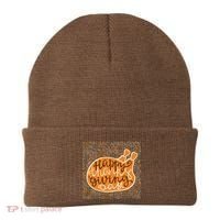 Happy Thanksgiving Day Turkey Pumpkin Logo Beanie thumb 0