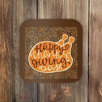 Happy Thanksgiving Day Turkey Pumpkin Logo Coaster thumb 0