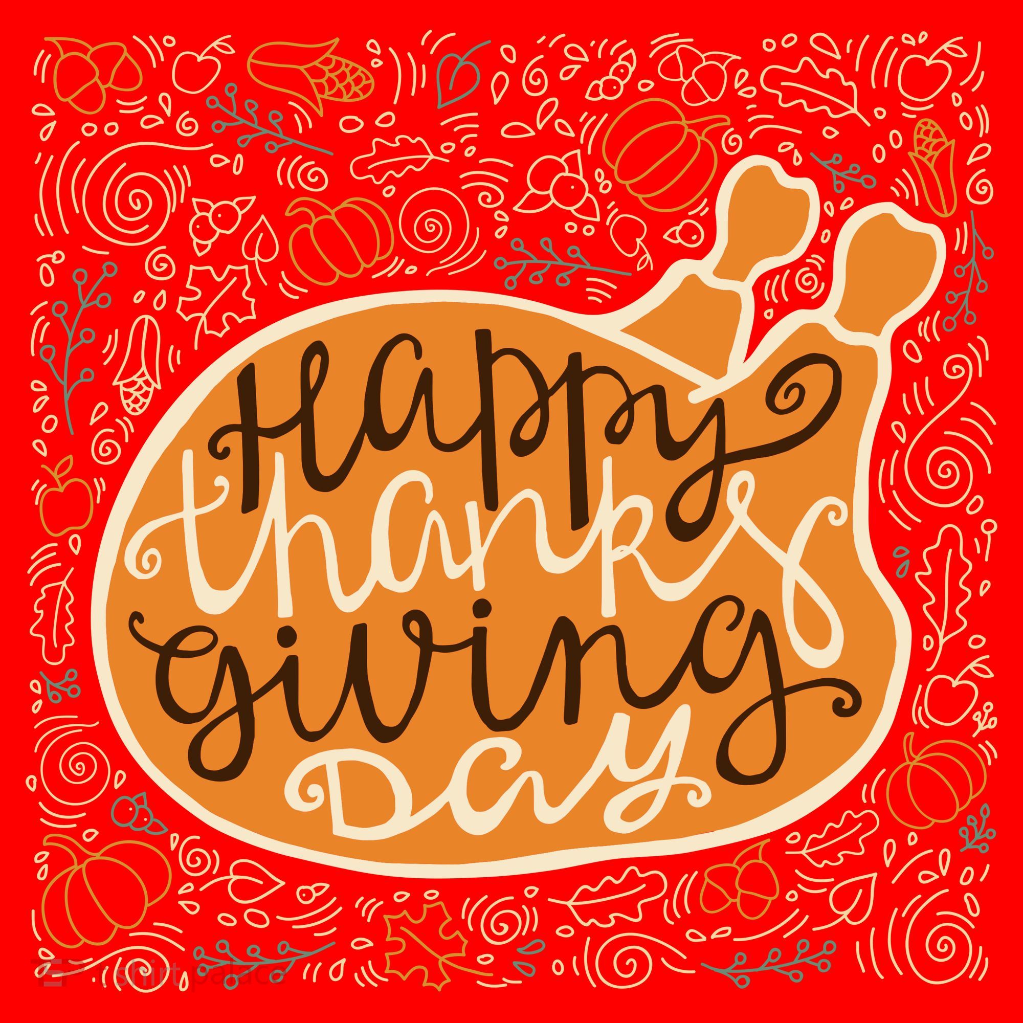Happy Thanksgiving Day Turkey Pumpkin Logo Santa Hat