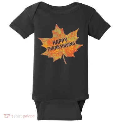 Happy Thanksgiving Fall Leaf Baby Bodysuit